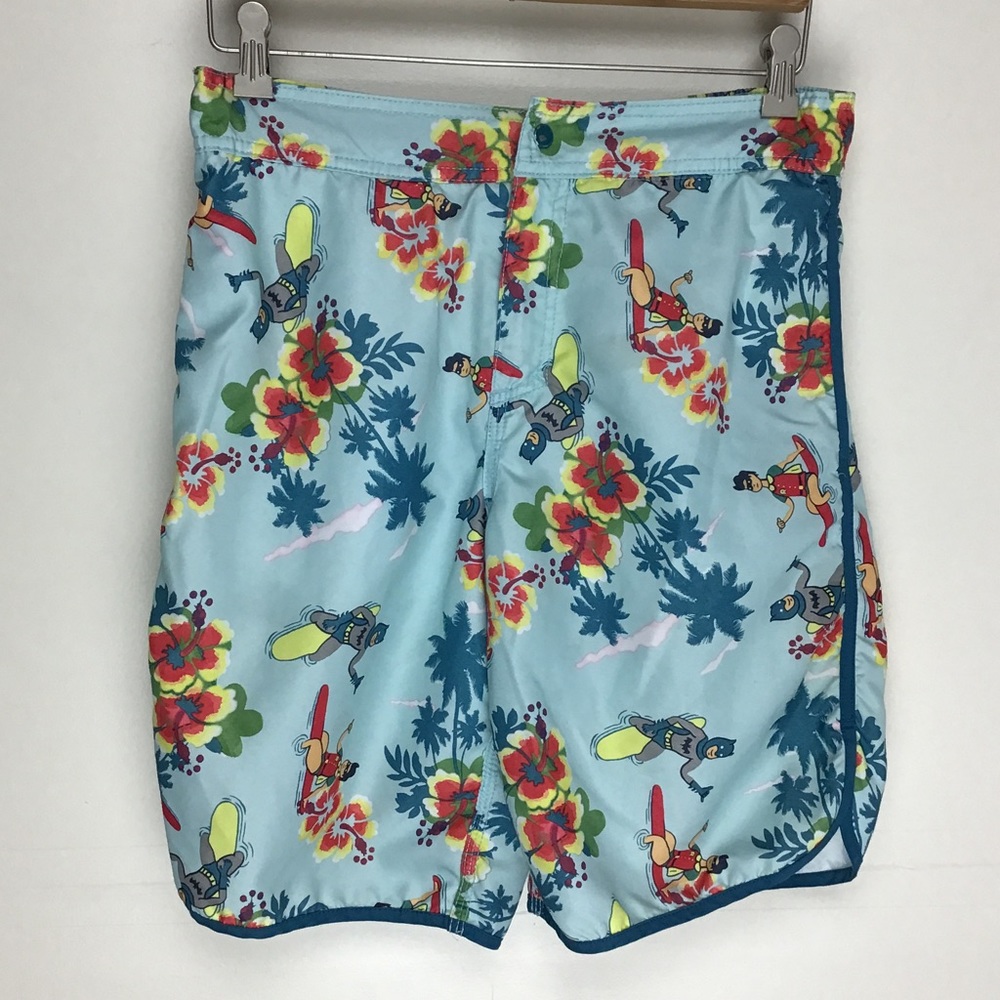 DC Comics Batman and Robin surfing graphic men’s swim trunks M